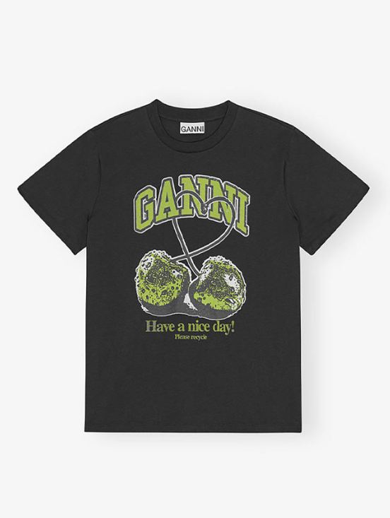 Camiseta Ganni negra cereza verde